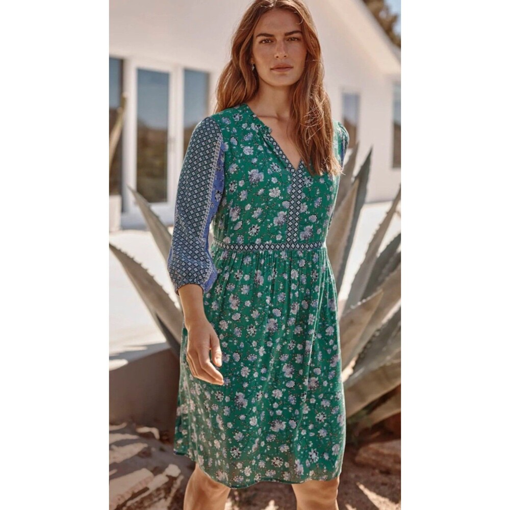 J. Jill Peasant Green Floral Print Dress Sz PS Sweet Clover Boho Cottagecore